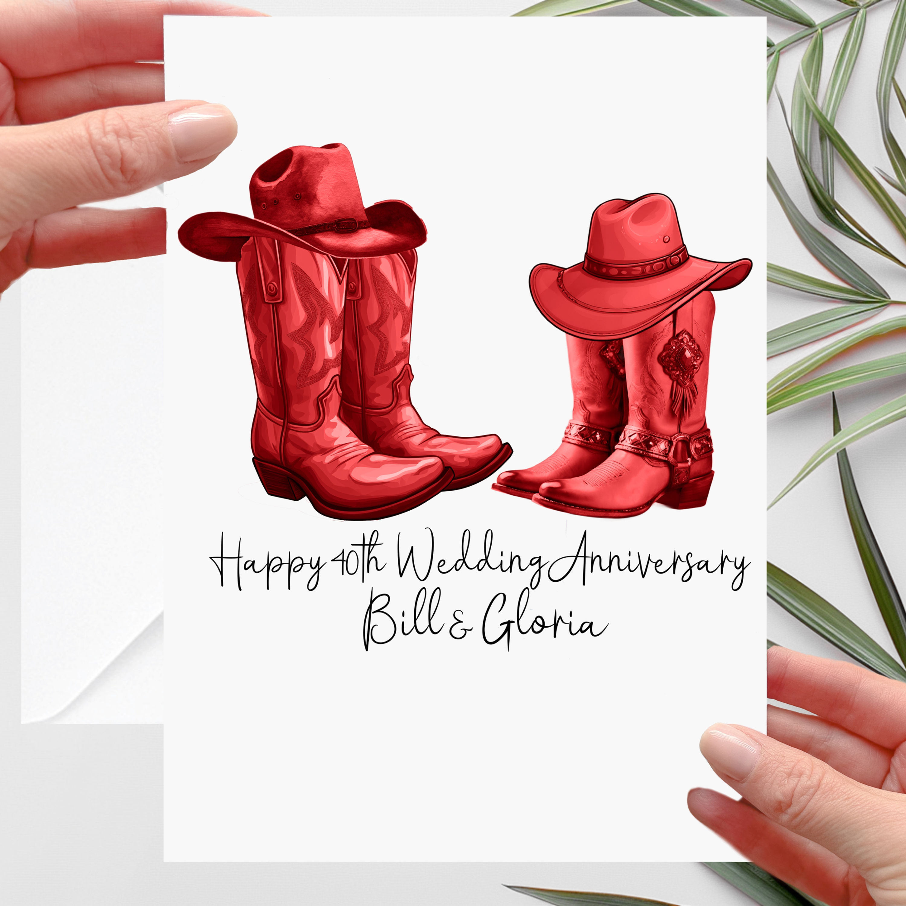 Cowboy Boots 40th Anniversary Card Ruby