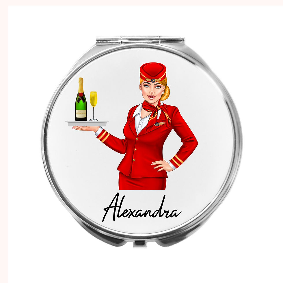 Personalised Air Hostess Compact Mirror gift for flight attendant stewardess