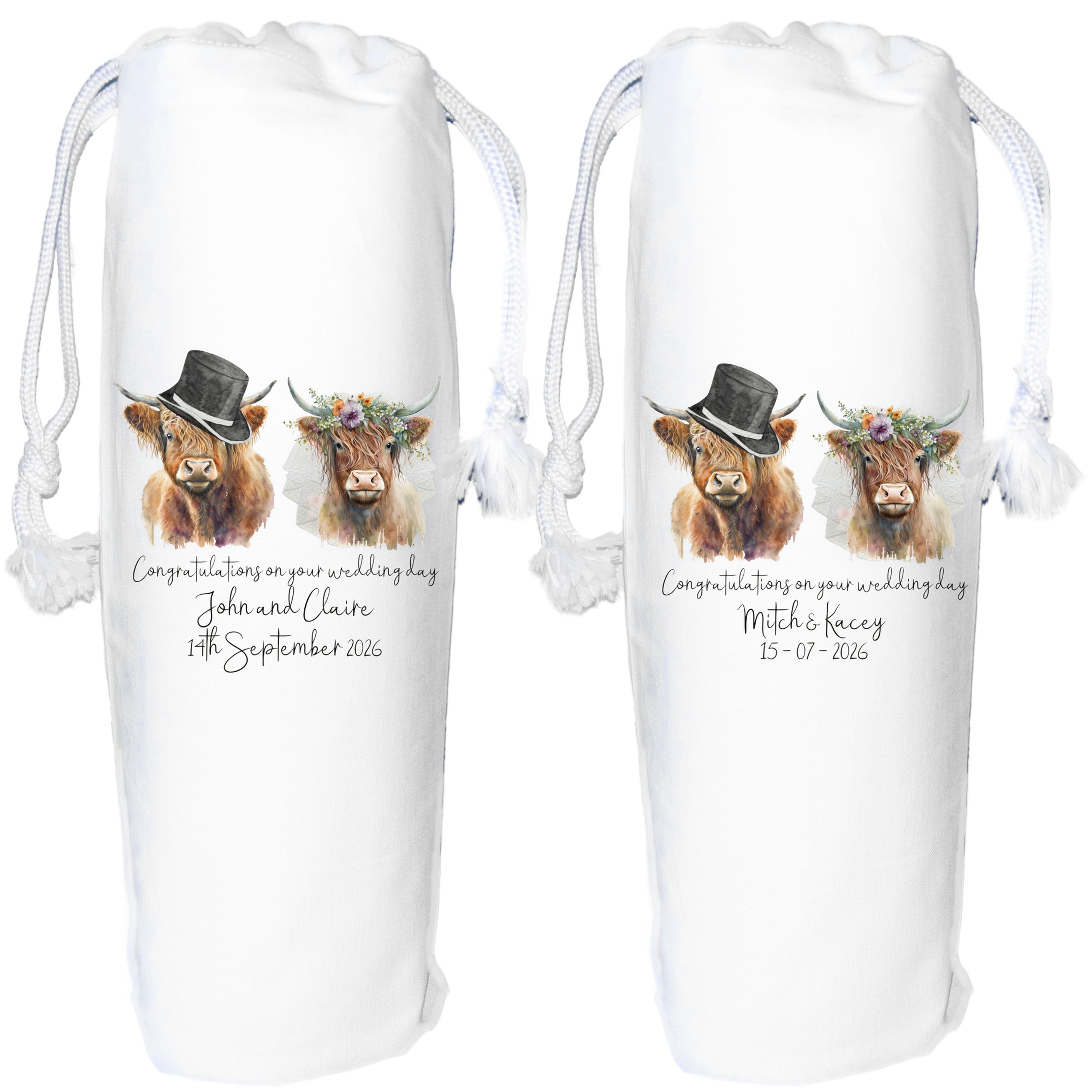 Highland cow Wedding wine gift bag