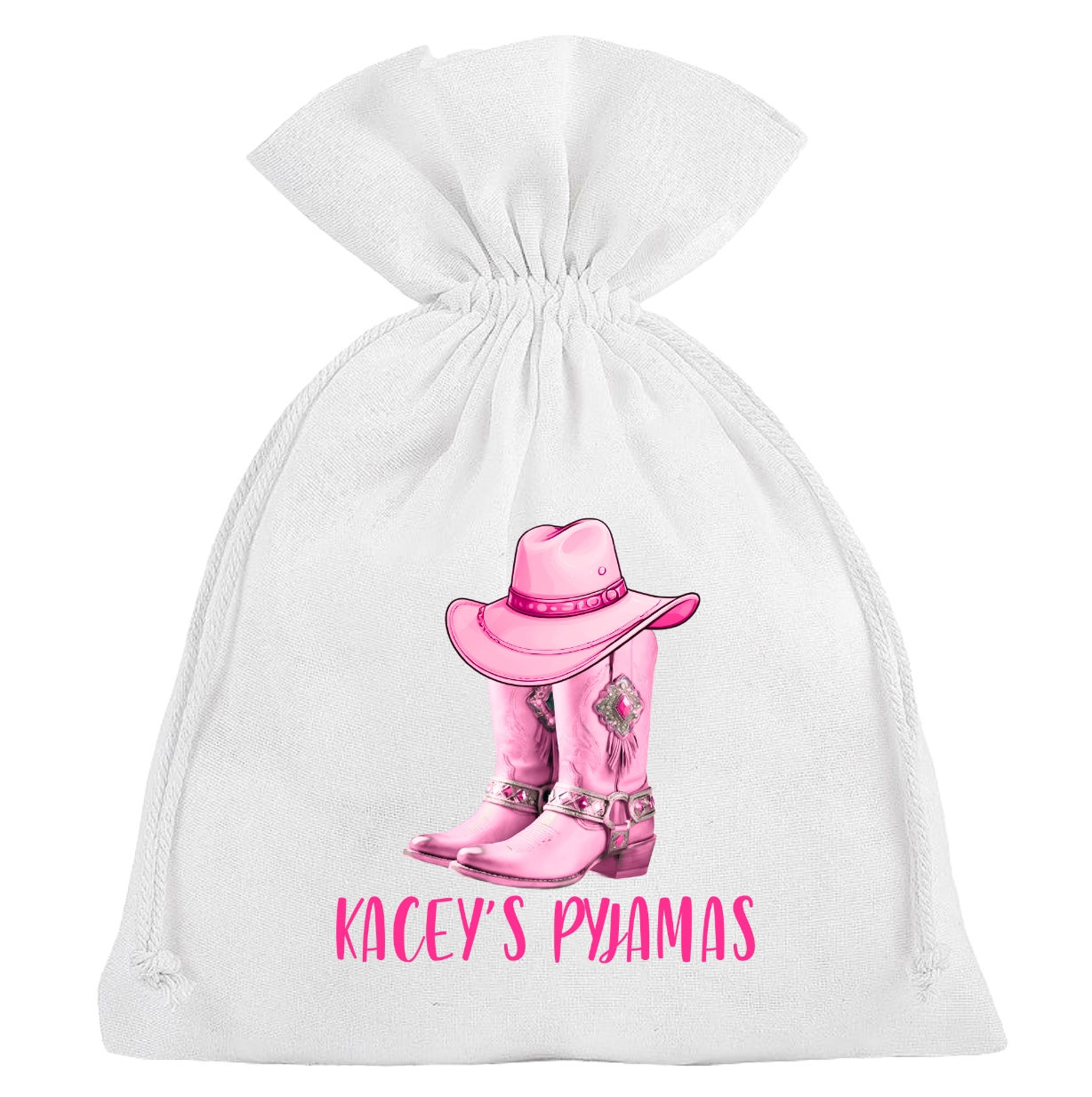 Cowboy Boots Personalised Pyjama Bag for Girls Pink Cowboy hat