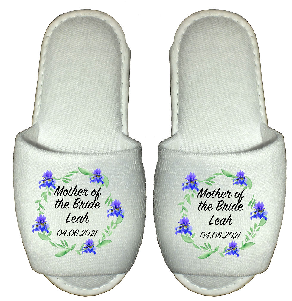 Personalised Iris Flowers Bridal Spa Slippers - wedding bride