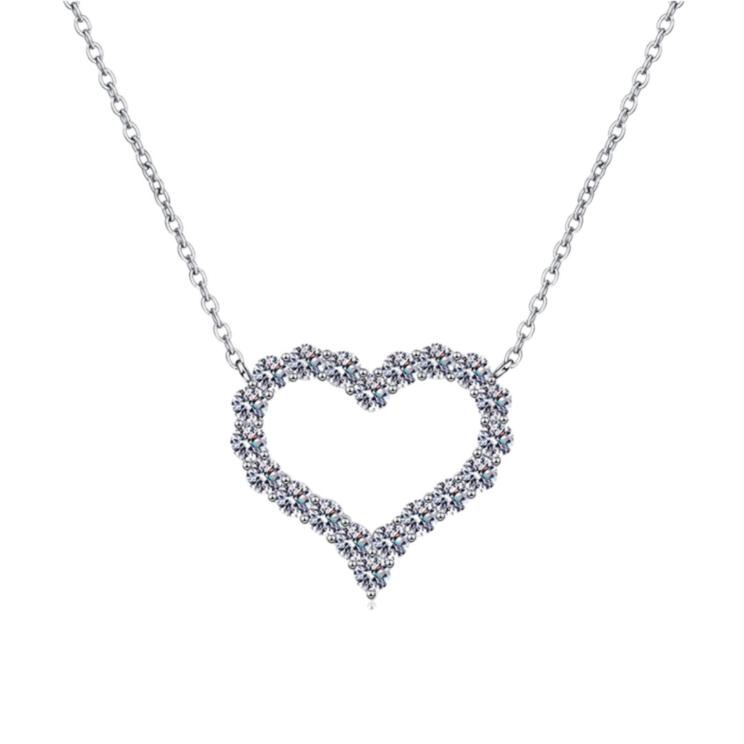 Pave Open Heart Moissanite Necklace