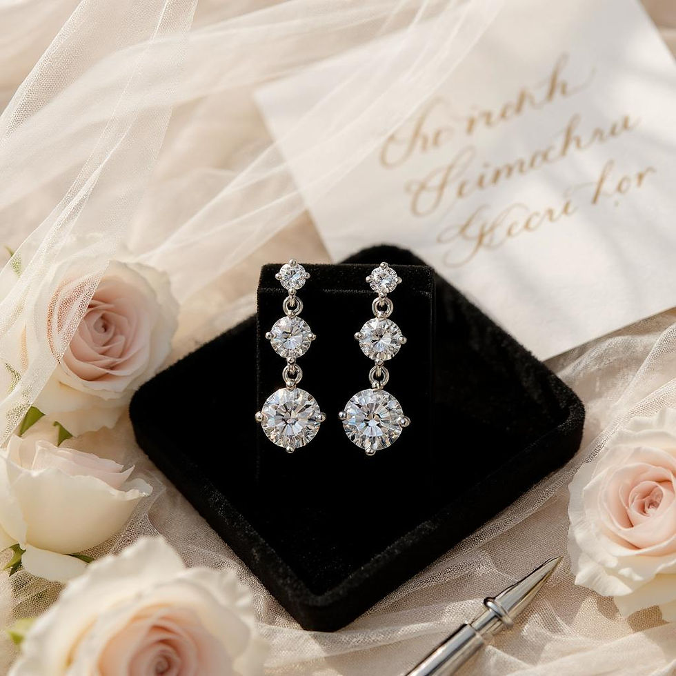 Thumbnail: Elegant Linear Trio Moissanite Earrings