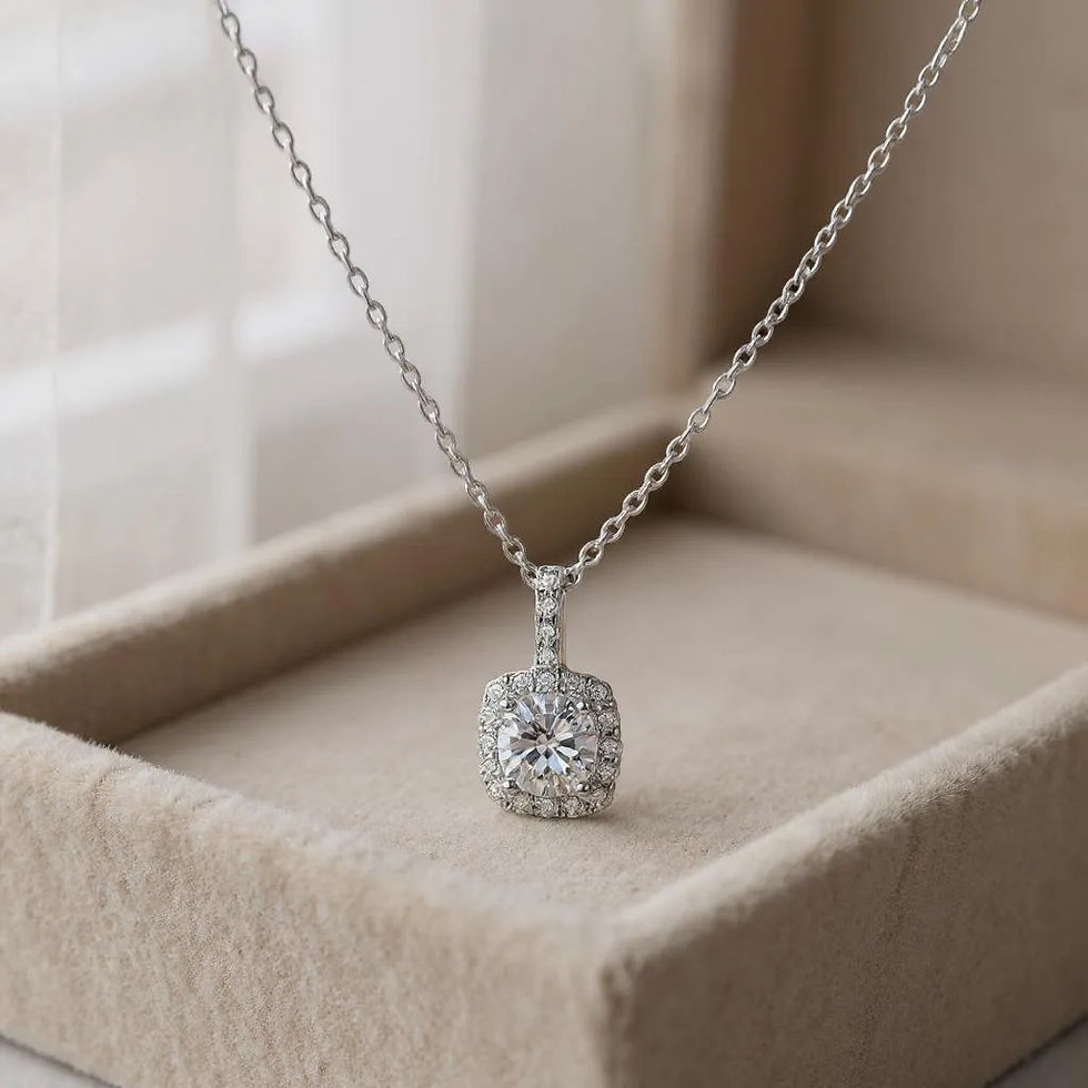 Thumbnail: Glamorous Halo Cushion-Cut Moissanite Pendant