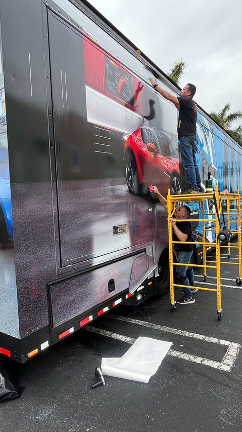 53’ trailer wrapped for commercial branding. AWT American Window Tinting, Delray Beach.