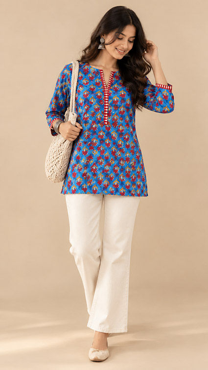 Blue Short Cotton Kurti