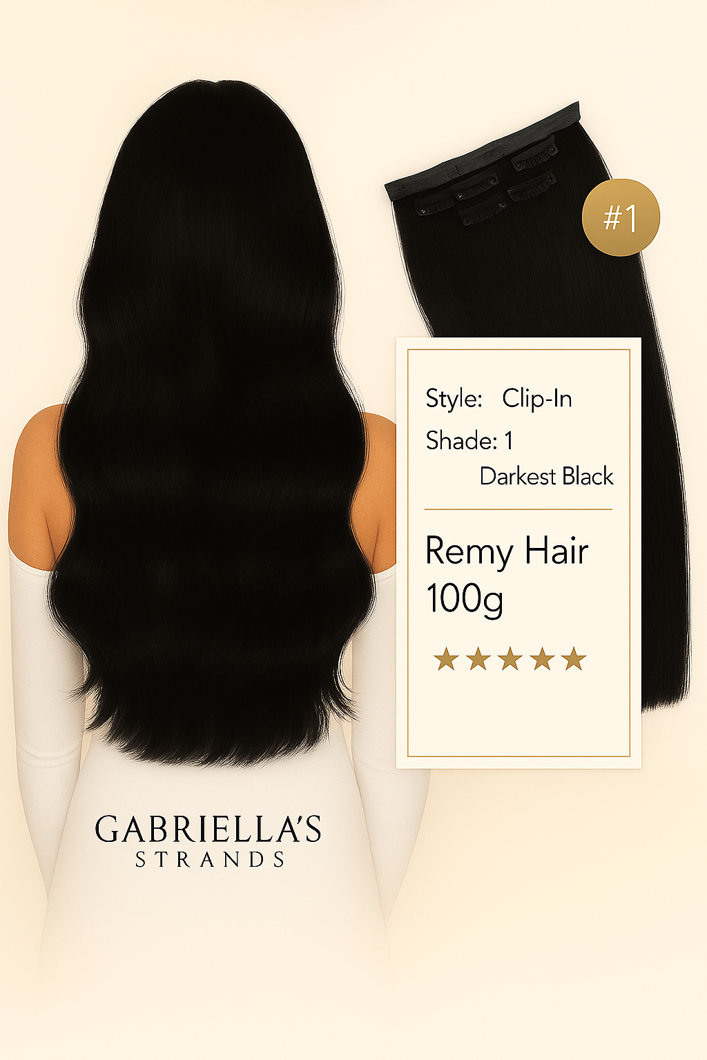 #1: Darkest Black (100g) Clip in Extensions