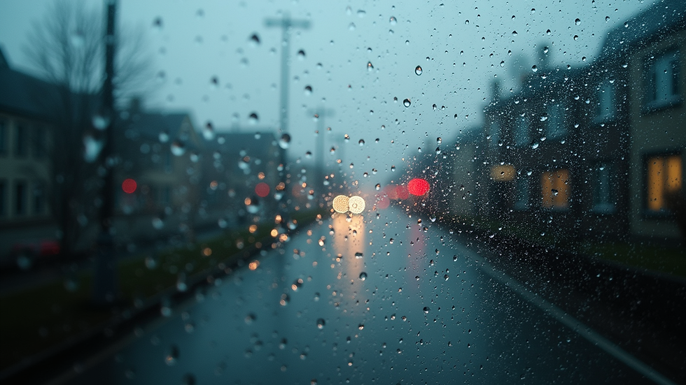 Close-up view of raindrops on a windowpane during a storm