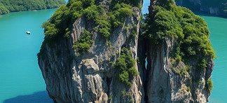 Ao Phang Nga bay big rock formation green water blue sky.jpg