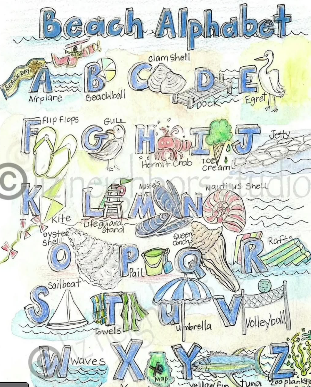 "BEACH ALPHABET" BLUE