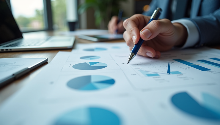 Close-up view of an internal auditor analyzing risk assessment charts