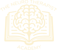 Logo design in cream of brain outline sat within a book to represent the neuro therapist academy