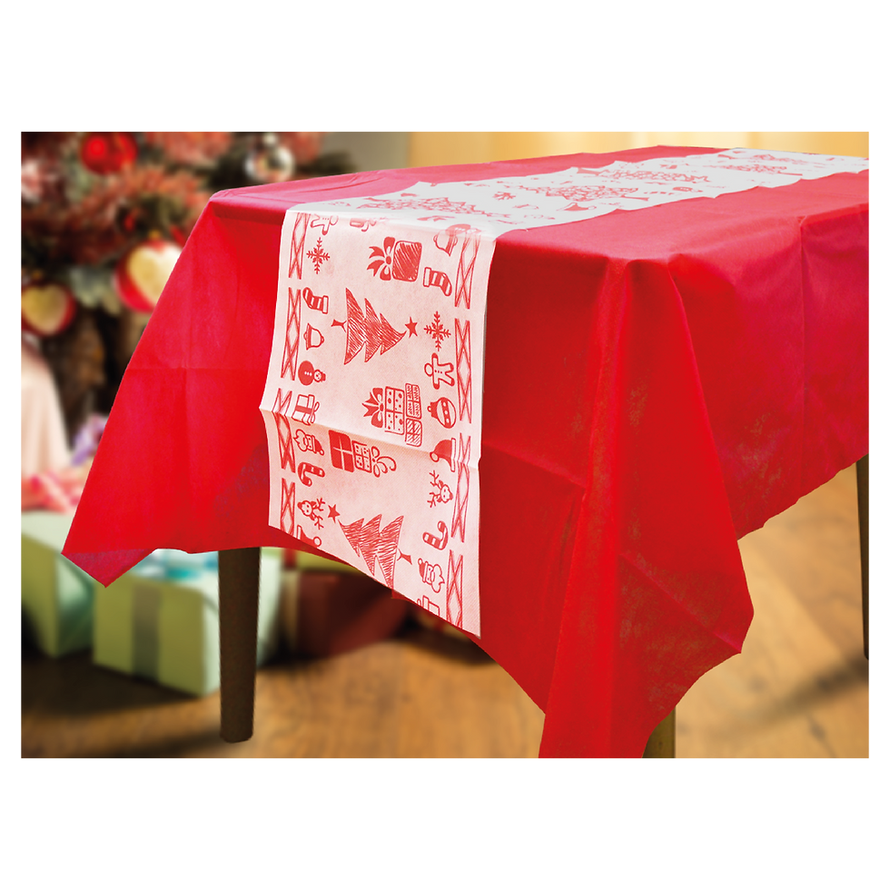 Mantel Rojo con Camino Navideño Arbol Chico Rojo