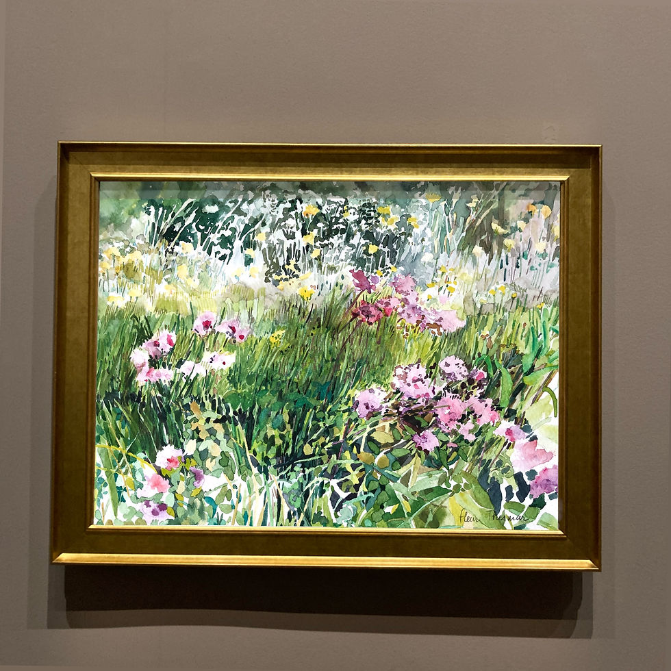 Thumbnail: Spring meadow art print in soft beige and copper accent