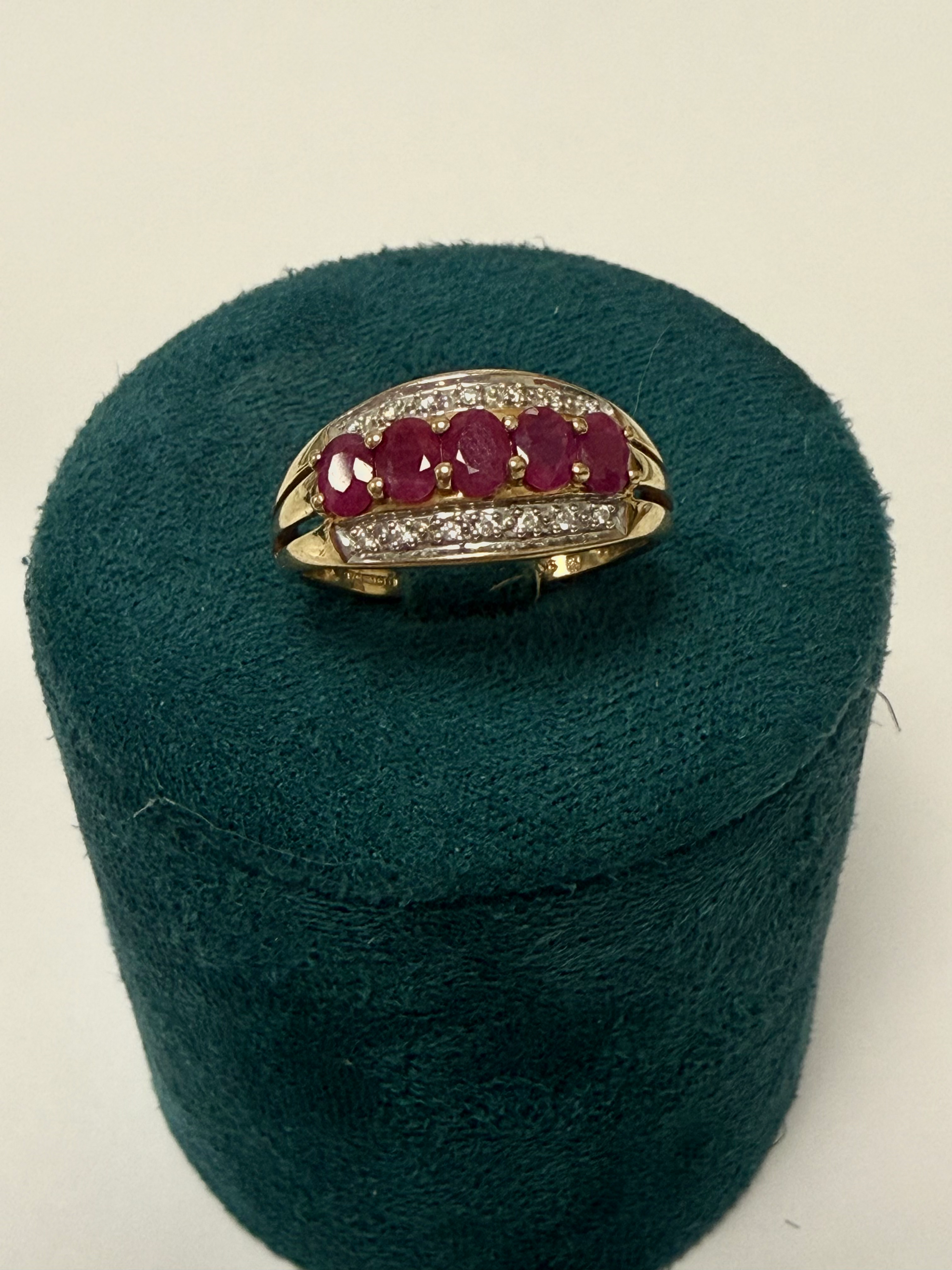 9ct Yellow Gold Diamond & Ruby Half Eternity Ring