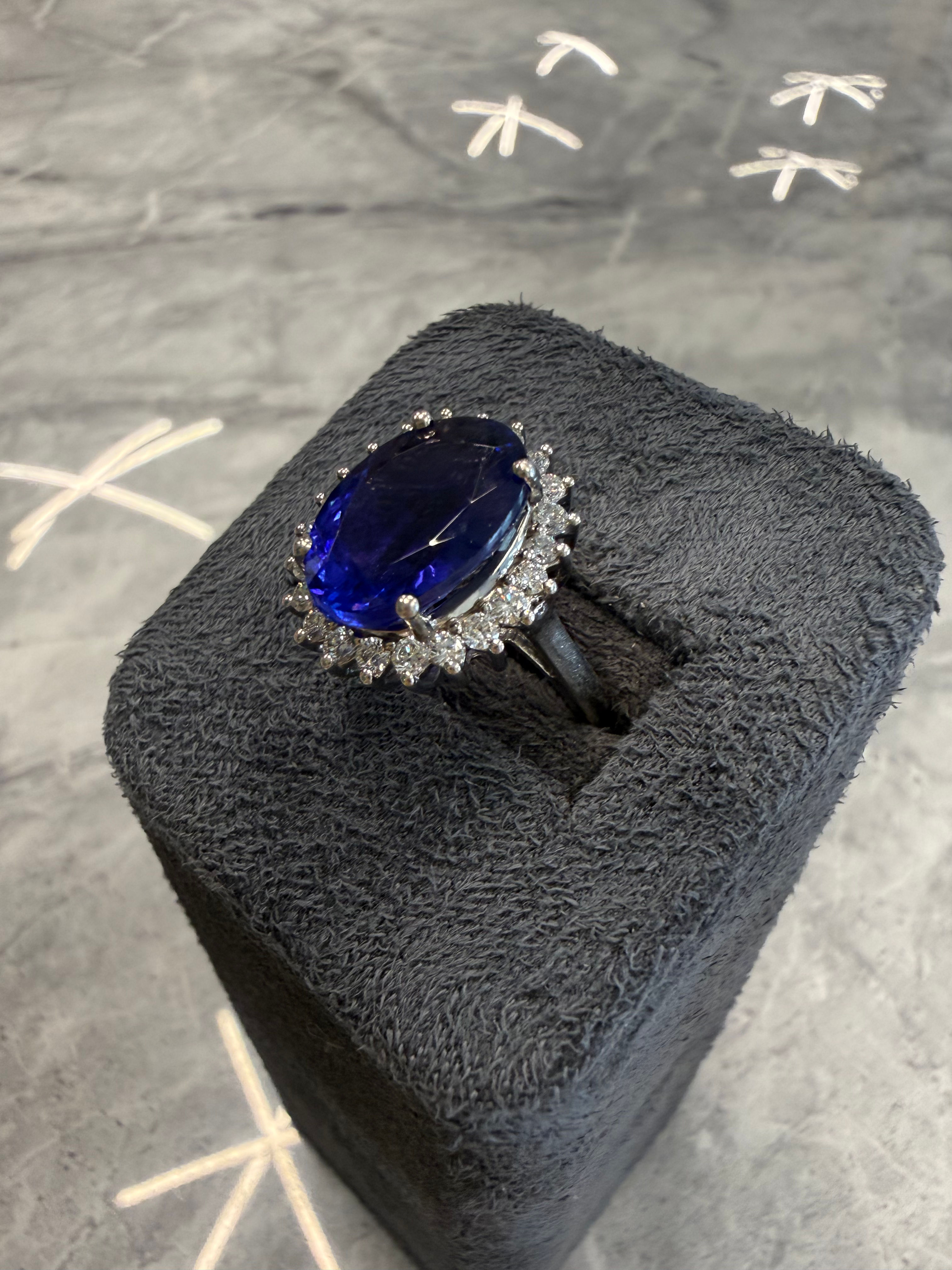 Platinum 7.25ct Tanzanite & 0.66ct Diamond Ring 