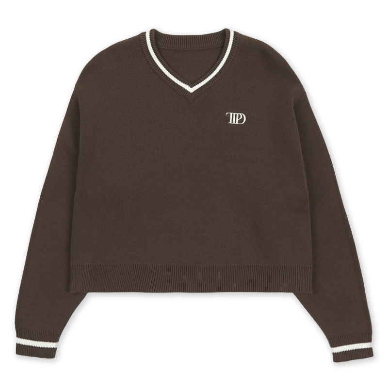 Taylor's TTPD Knit Sweater TS Knitwear Loose Cropped Pullover Contrast V-neck Au
