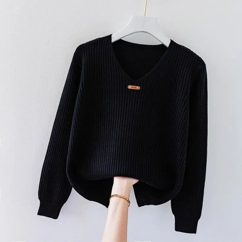 Thumbnail: 2026 New Autumn Women Sweater V-Neck Long Sleeve Knitted Sweaters Solid Korean B