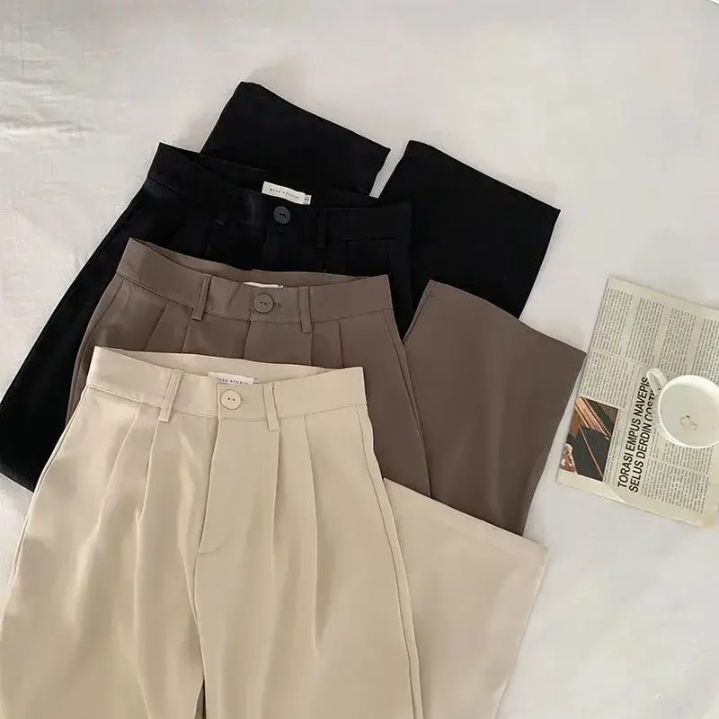 High Waist Women Suit Pants Fall Straight Office Ladies Korean Fashion Trousers
