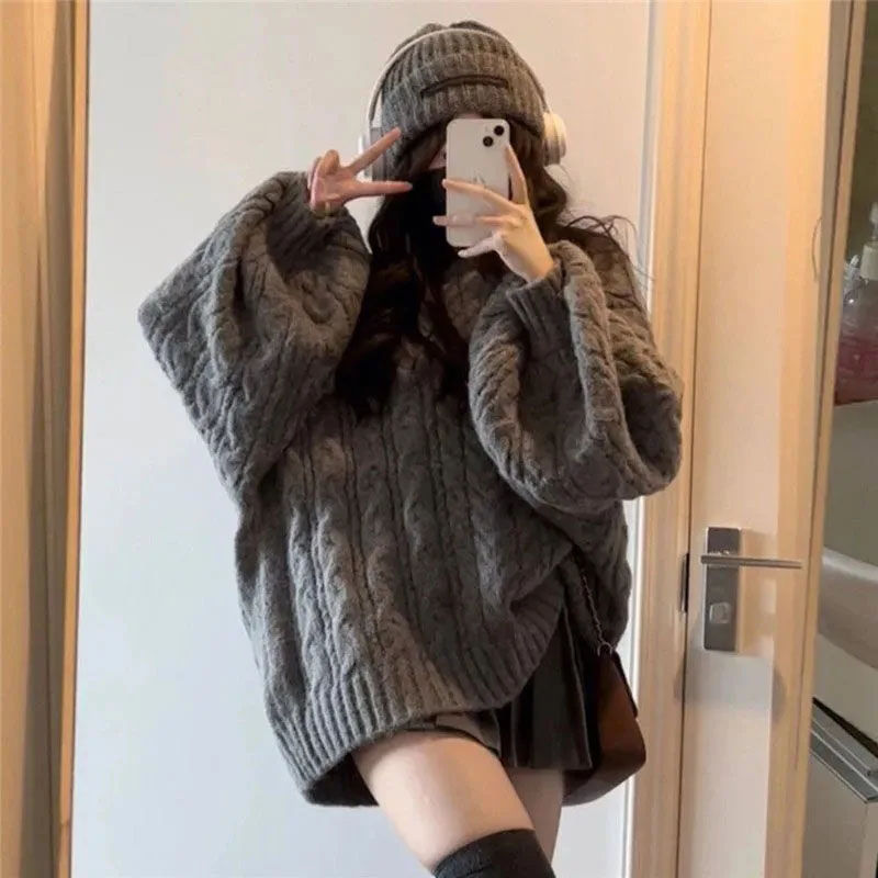 Autumn Winter Women Sweater Harajuku Oversized Knitted Pullovers Korean Long Sle