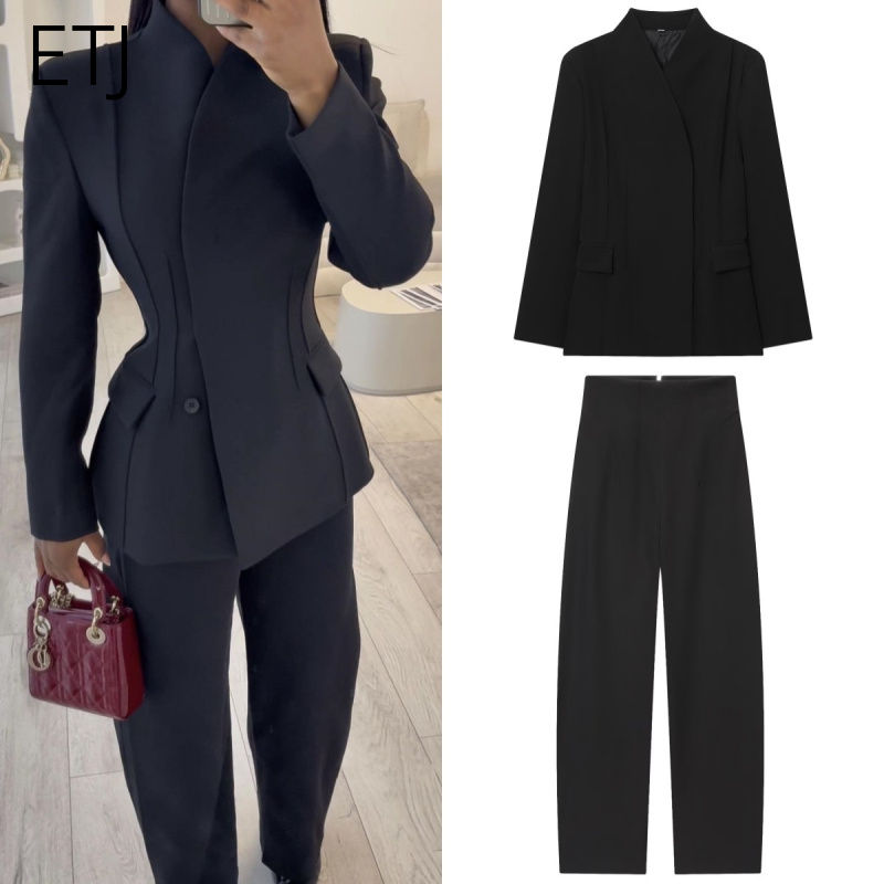 ETJ 2025 women's new fashion design three-dimensional cut high collar slim suit