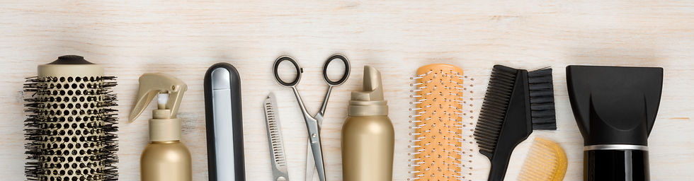 Row of professional hair styling tools