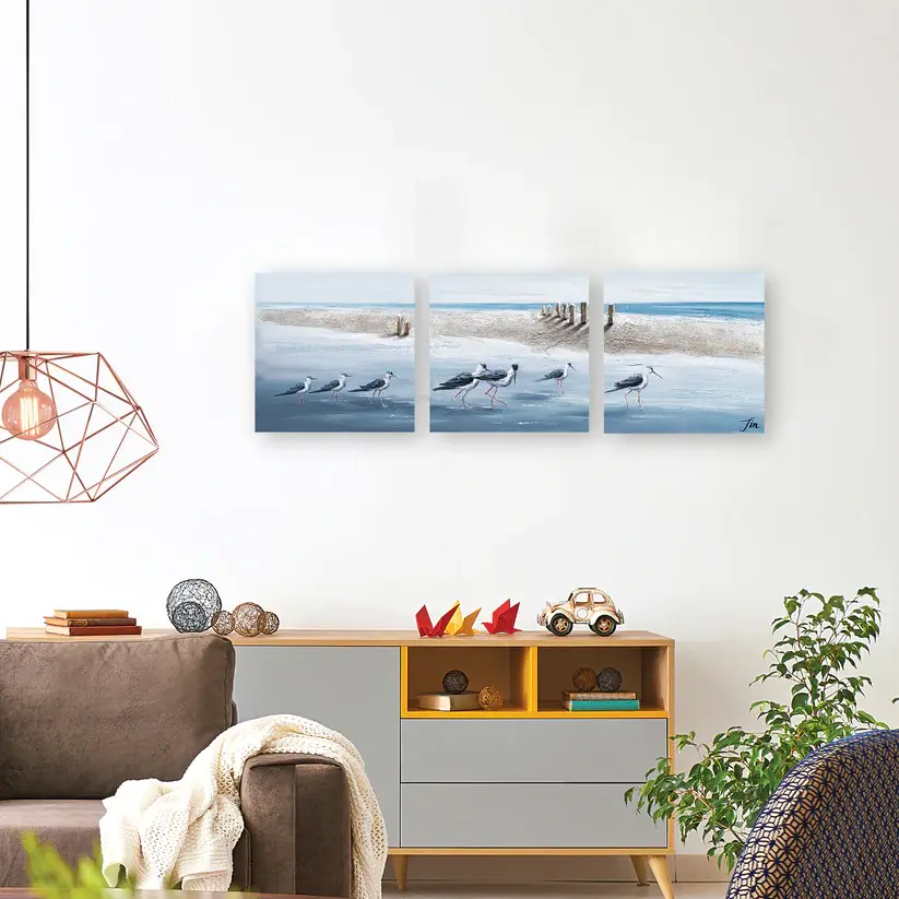 Thumbnail: "A Clan of Seagulls" Hand Painted on Wrapped Canvas 20x20"-3piece