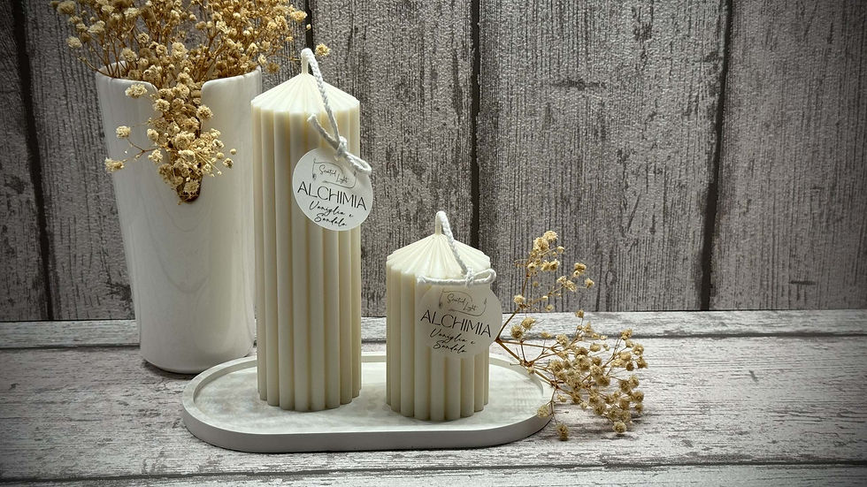 Candela profumata artigianale a forma di Colonna Cero Rigato Medio in cera di soia Bio ed essenze naturali certificate