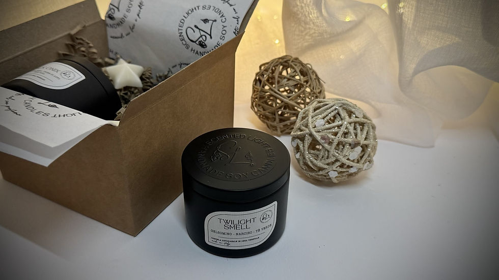 Miniatura: Scented Light Box 2 Aroma candele in Metal nero opaco con fragranze a scelta e due stelline profumate