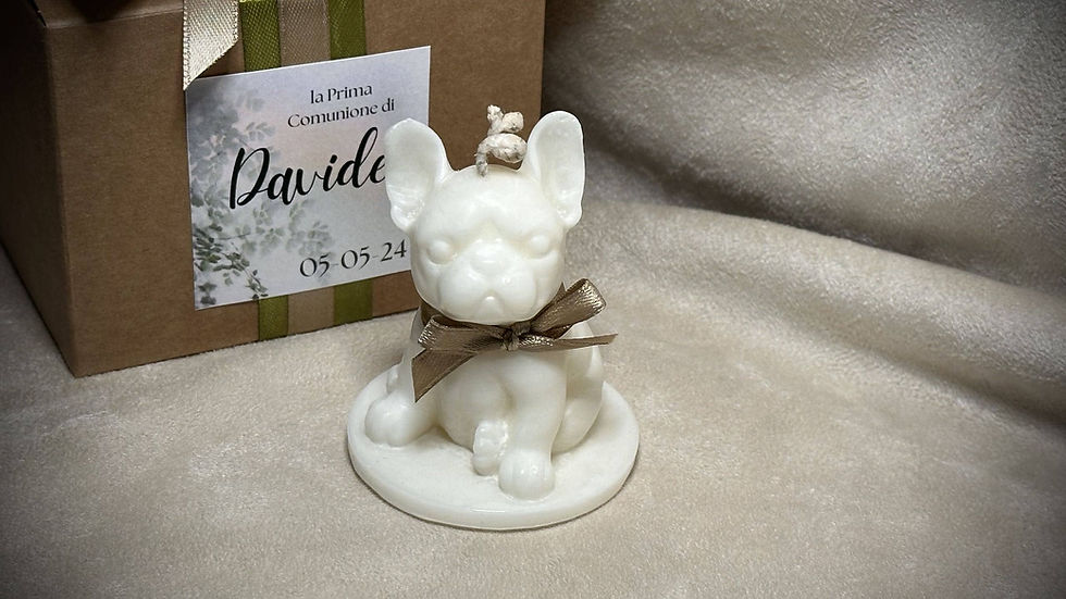 Candela profumata artigianale Bomboniera a forma di Cane Bulldog Francese in cera di soia Bio ed essenze essenze naturali