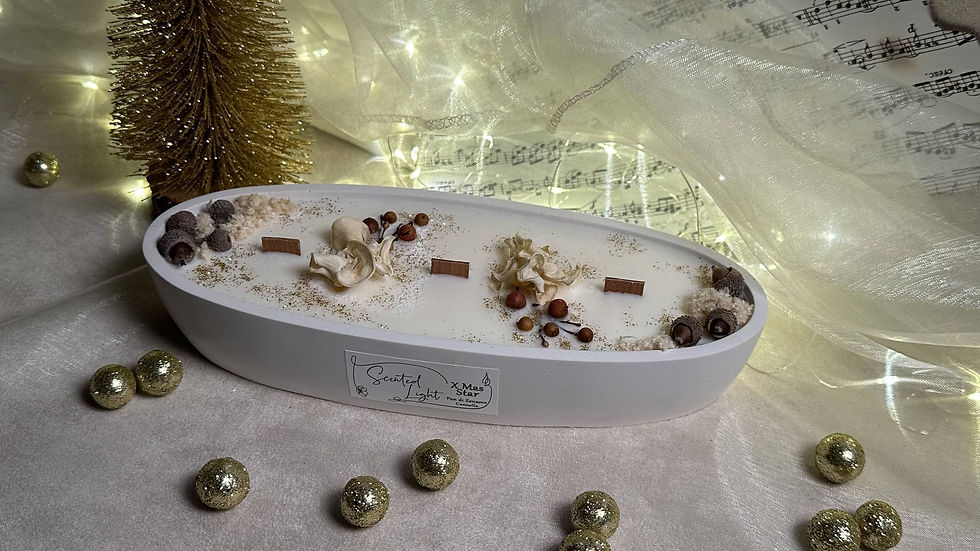 Candela profumata artigianale in cera di soia Bio in contenitore di porcellana biscuit forma ellittica allungata molto grande