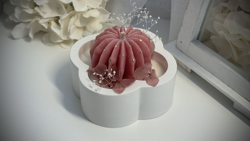 Miniatura: Candela profumata naturale in cera di soia Bio ed essenze in vaso di Porcellana Biscuit Flò Medio con decoro Cactus
