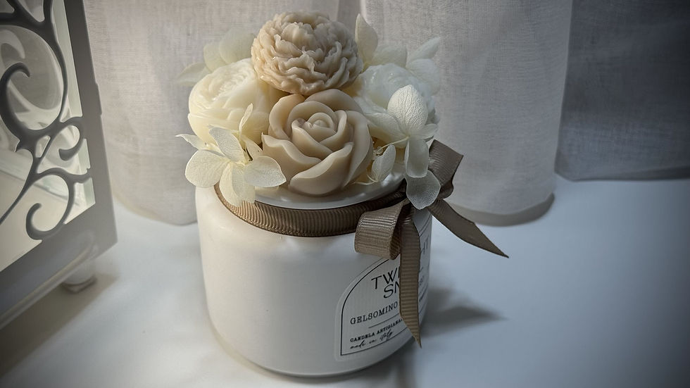 Miniatura: Candela Giara Grande Bouquet di Fiori profumata naturale colata a mano in cera di soia Bio in Giara di Porcellana Biscuit