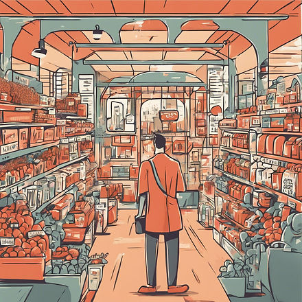 Illustration of a buyer faced with many buying options which highlights the complexity of go-to-market strategy.