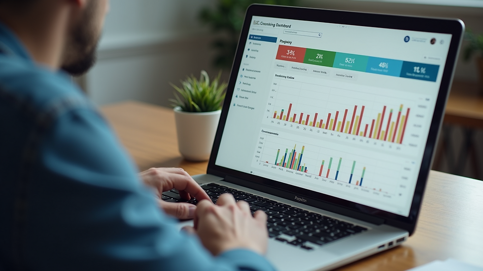 Close-up view of a laptop screen displaying a construction project dashboard