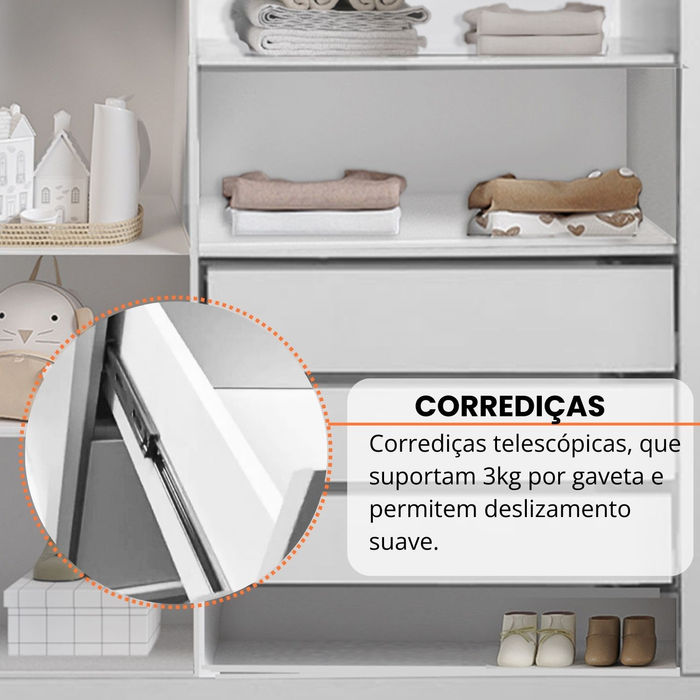 guarda roupas porta de corre White 2 portas 180m gavetas internas