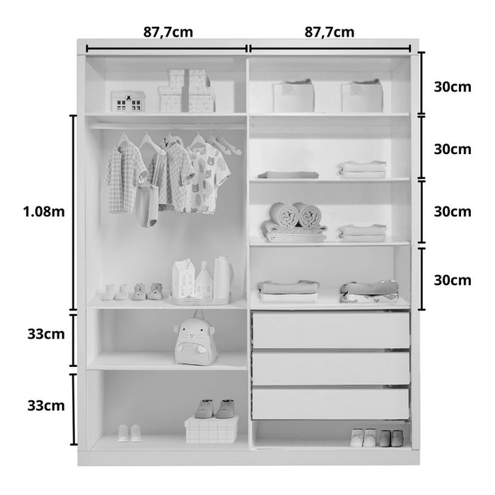 guarda roupas porta de corre White 2 portas 180m medidas