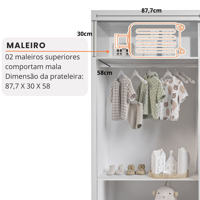 guarda roupas porta de corre White 2 portas 180m com maleiro