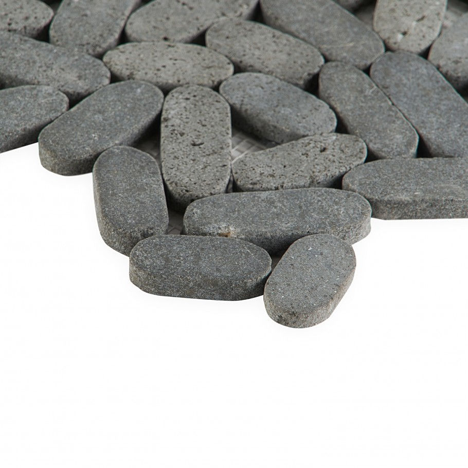 Earthstone Pebble Black Lava Sliced Flat Oval Mosaic