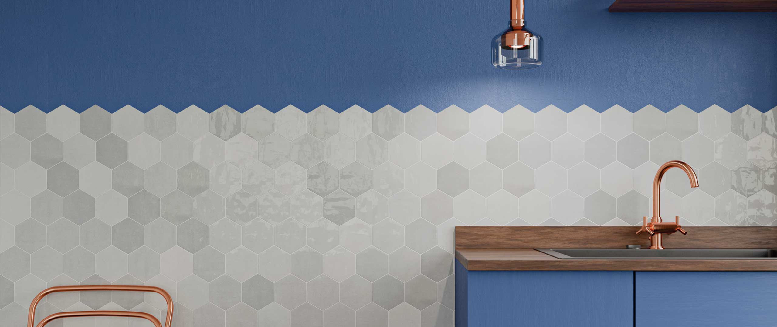 Grey Hexagon Polished Ceramic Dallas Tile Bar