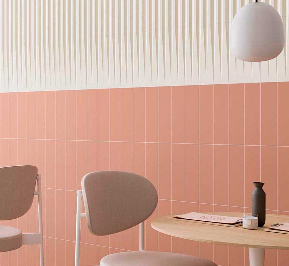 Stripes Slim White Stone look Ceramic Wall Daltile Dallas Design District Amara