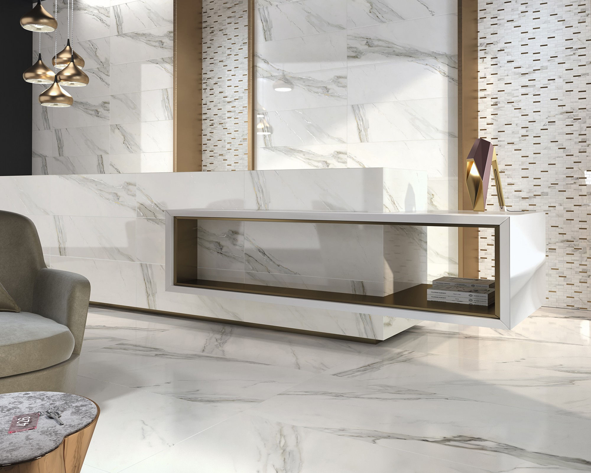 Wall Tile, Calacatta Stone, Gold Tile