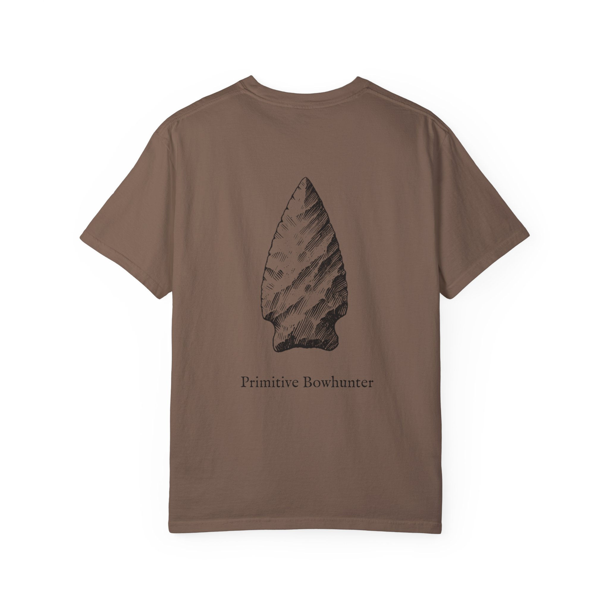 Primitive podcast logo on front with Arrowhead on back shirt (comfort colors)