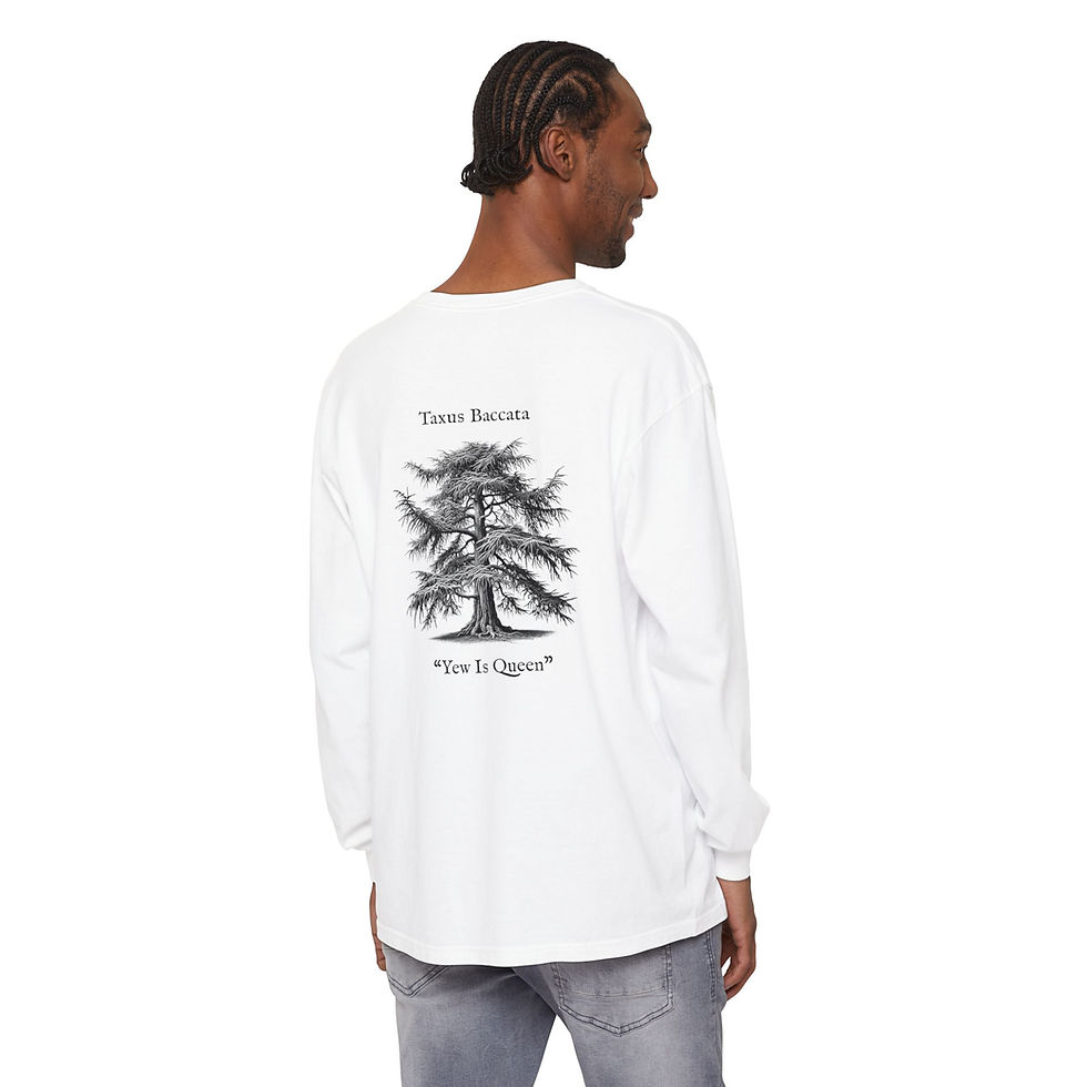 Thumbnail: Yew tree back, podcast logo front long sleeve shirt (comfort colors)