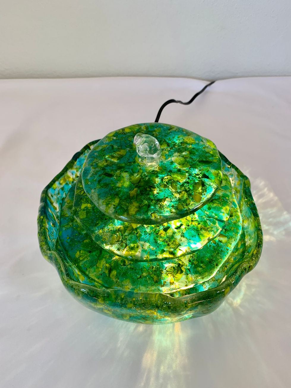 Thumbnail: Emerald Sea- Lighted Glass Water Fountain for Meditation & Pets