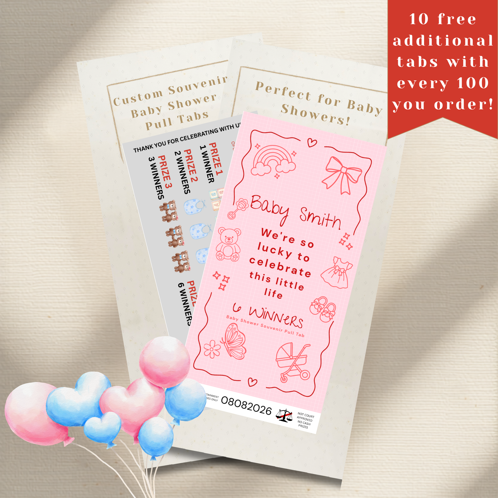Girl Personalized Baby Shower Pull Tab Favors – Keepsake Cards