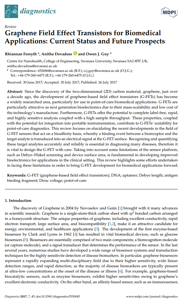 Graphene Field Effect Transistors for Biomedical Applications Current