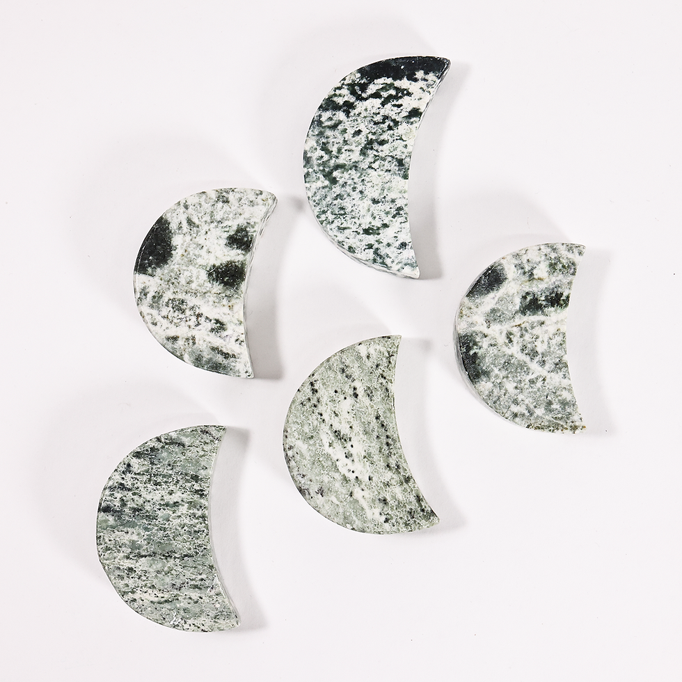 Green + White Calcite Moon