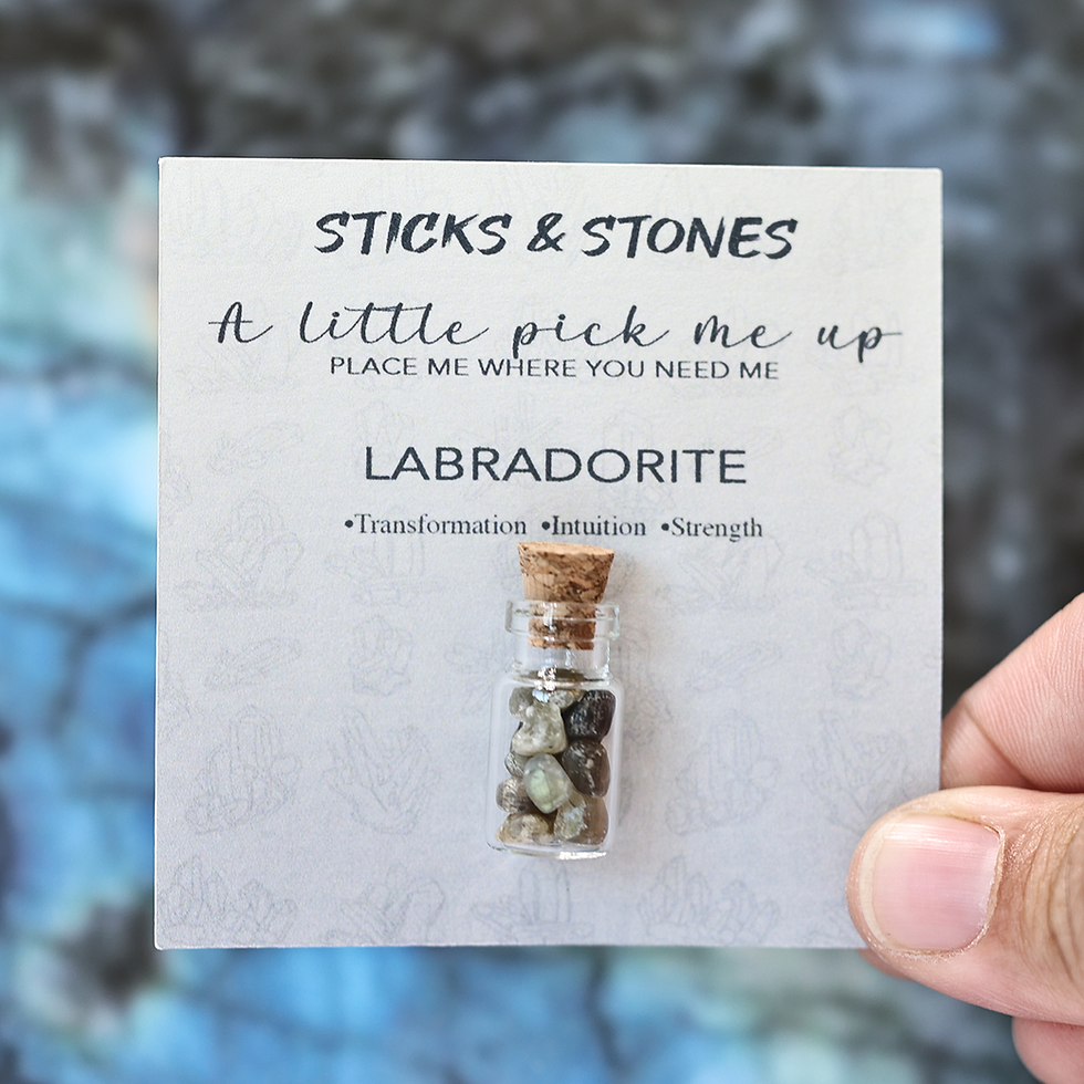 Pick Me Up jar filled with labradorite crystals, showcasing their iridescent flashes of color, ideal for enhancing intuition