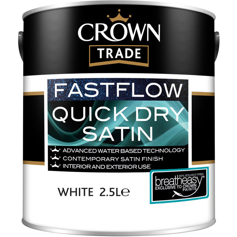 Crown Trade Fastflow Quick Dry Satin Paint - White - 2.5L